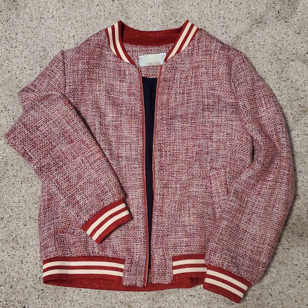 French Tweed bomber jacket red white blue